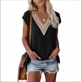 Women’s Fashion V-Neck Top with Lace Stitching for Stylish Casual Wear - Himpall